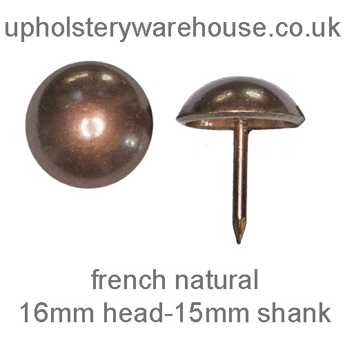 16mm 'FRENCH NATURAL' Round Domed Decorative Upholstery Nail.