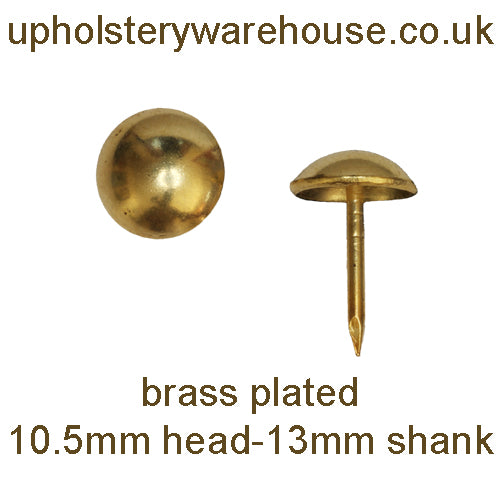 10.5mm BRASS PLATED Round Domed Decorative Upholstery Nail.