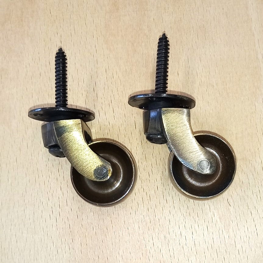 Brass Castor, Screw and Plate Antique Finish 32mm-1 1/4"   per pair