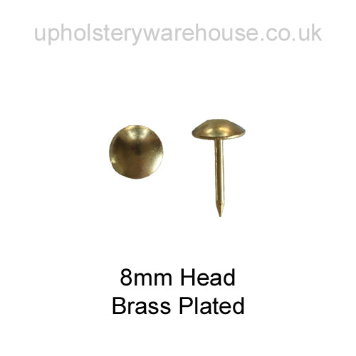 8mm BRASS PLATED Round Low Domed Decorative Upholstery Nails