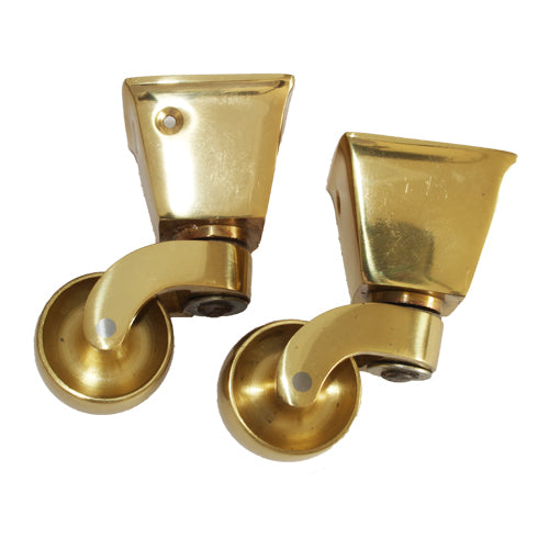 Brass Castor Square Cup. In two sizes. (sold in pairs)