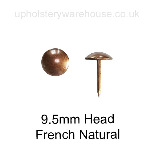 9.5mm 'FRENCH NATURAL' Round Low Domed Decorative Upholstery Nails (Pack 50)