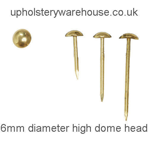 6mm BRASS PLATED Round High Domed Decorative Upholstery Nail.