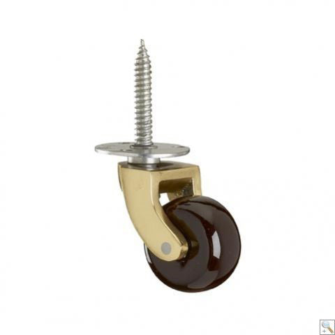 Brass Furniture Castor-Screw and Plate Fitting-Brown China Wheel. Three sizes (sold in pairs)