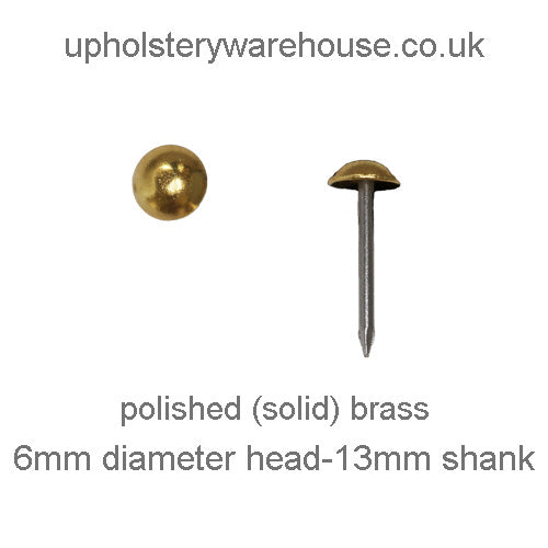 6mm POLISHED BRASS Round High Domed Decorative Upholstery Nail.