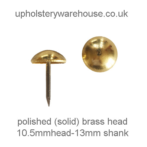 10.5mm POLISHED BRASS Round Domed Decorative Upholstery Nail.