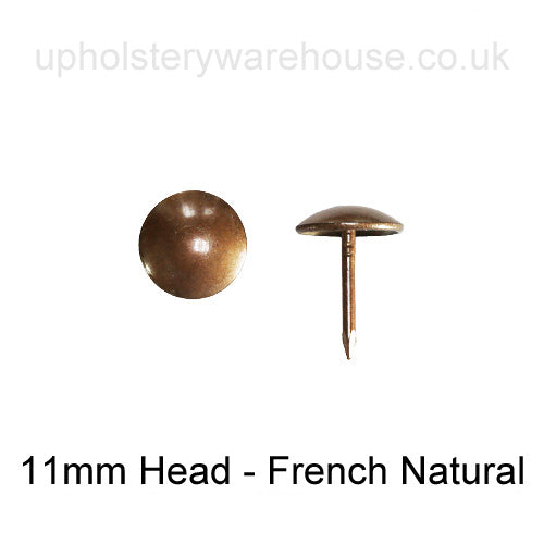 11mm 'FRENCH NATURAL' Round Domed Decorative Upholstery Nail.