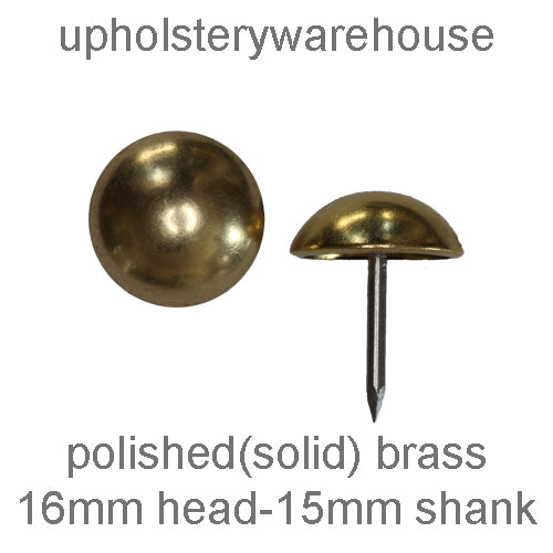 16mm POLISHED BRASS Round High Domed Decorative Upholstery Nail.