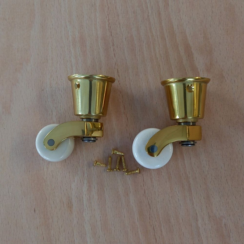 Brass Cup Castors with White China Wheel 32mm (Pair)