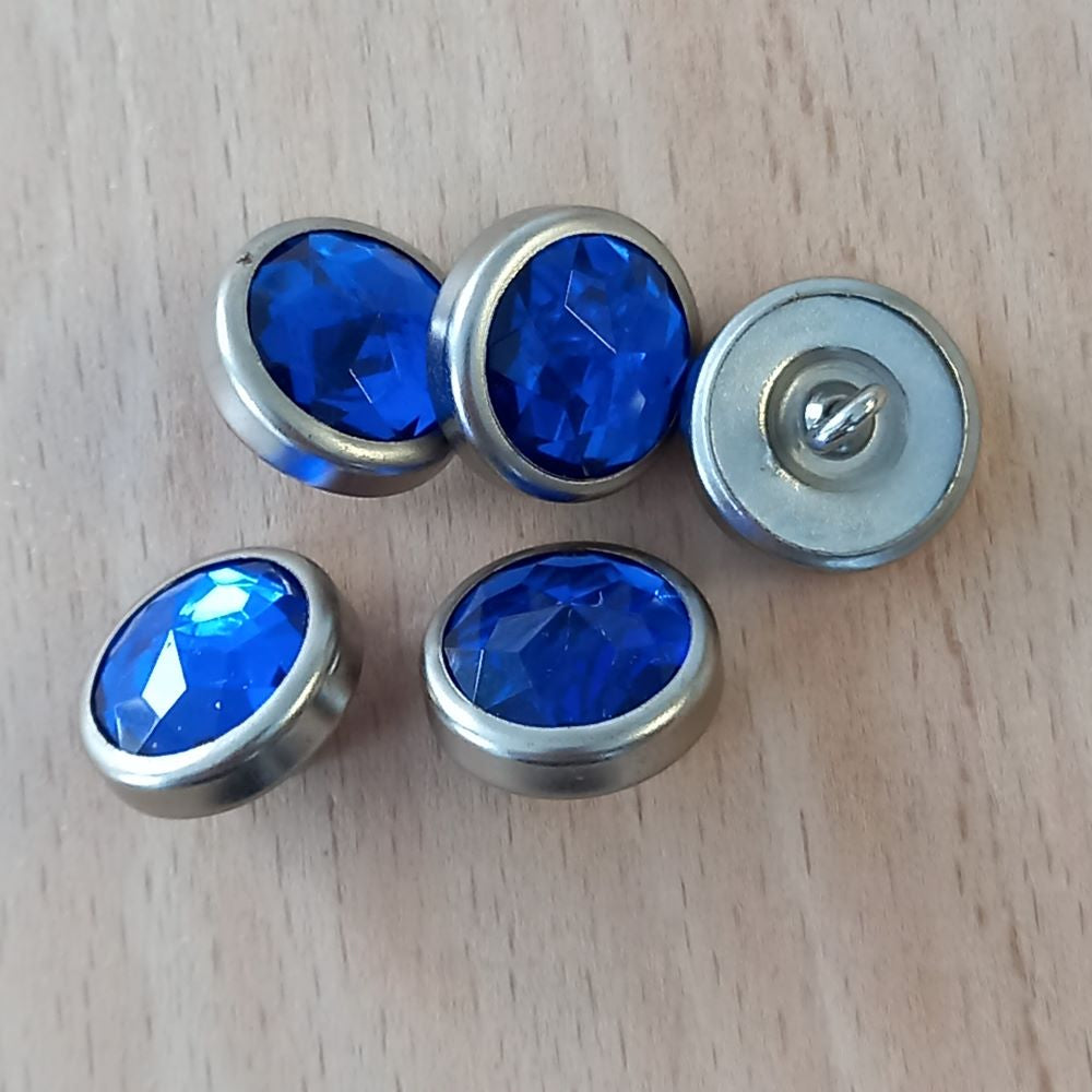 Upholstery Buttons 17mm dia. Blue Glass Top. (Pack 5)