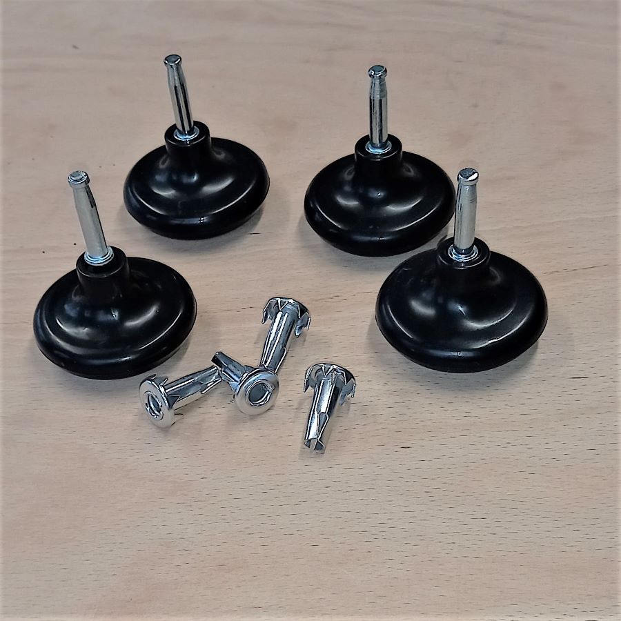 Rotable Glide Castors - Black Top - set 4 plus sockets