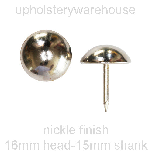 16mm NICKEL PLATED Round High Domed Decorative Upholstery Nail.