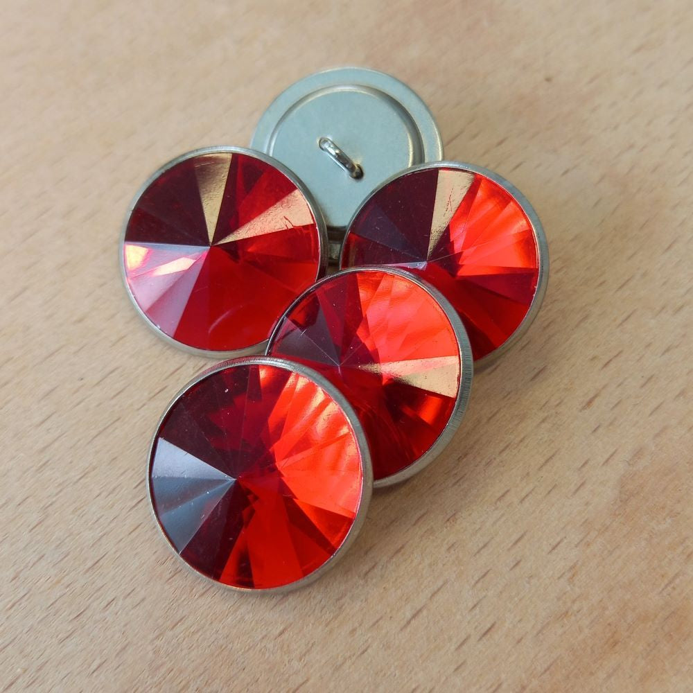 Upholstery Buttons 21mm dia. Red Glass Top. (Pack 5)