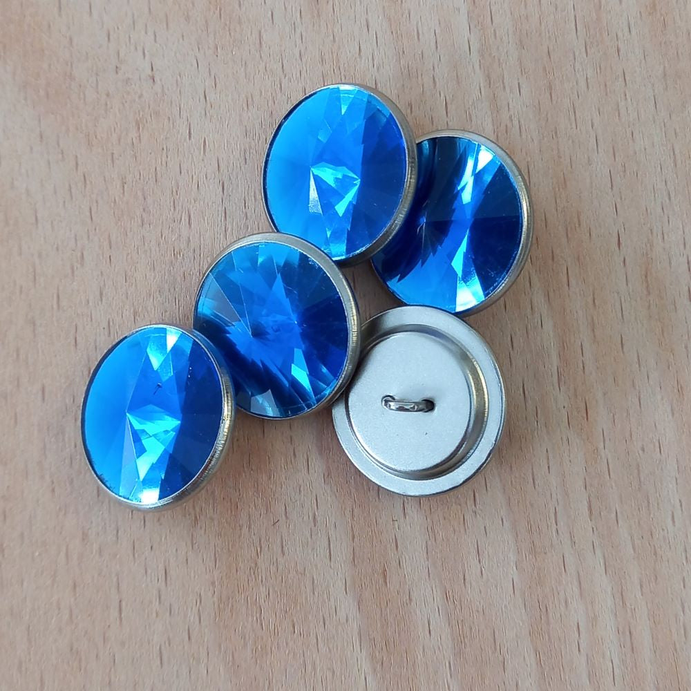 Upholstery Buttons 21mm dia. Blue Glass Top (Pack 5)