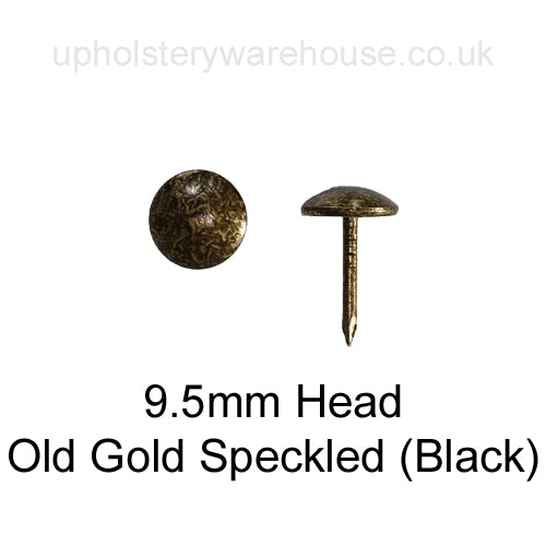 9.5mm 'OLD GOLD SPECK (Black)' Round Low Domed Decorative Upholstery Nail.