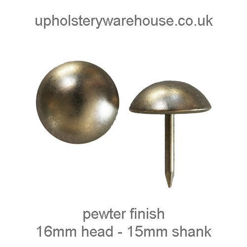 16mm PEWTER Round Domed Decorative Upholstery Nails